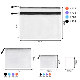 20-Piece Plastic Wallets Zip Lock Folders, Waterproof Zipper Document Pouch Set Including 4X A4, 8X A5 & 8X A6, Ideal for Home, School & Office