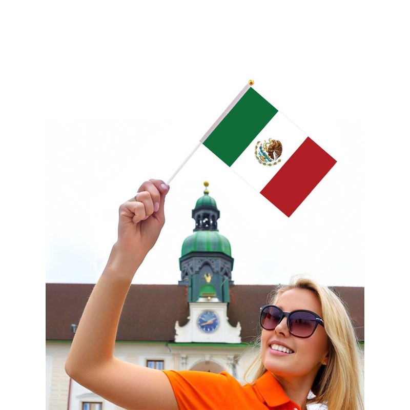 25 Packs Small Mexico Flags on Handheld Stick，Miniature Mexican Flag
