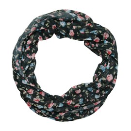 beybey® Women's Silk Loop Scarf with Floral Pattern - Beautiful and Fine - Silk Scarf - Loop Scarf Women - Tube Scarf Women, black
