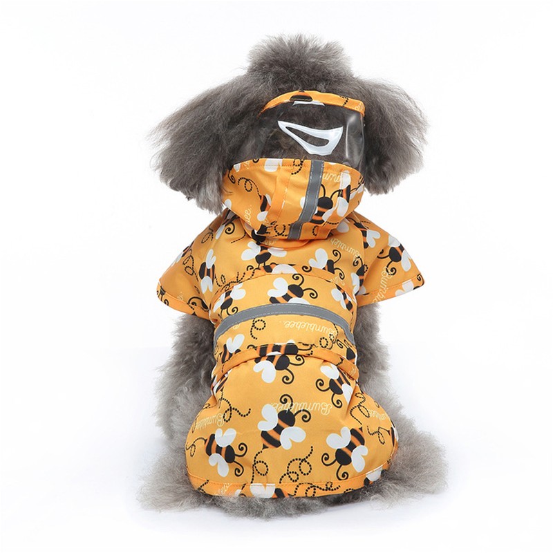 Dog Raincoat Reflective Breathable Lightweight Bee Pattern Puppy Rain Jacket