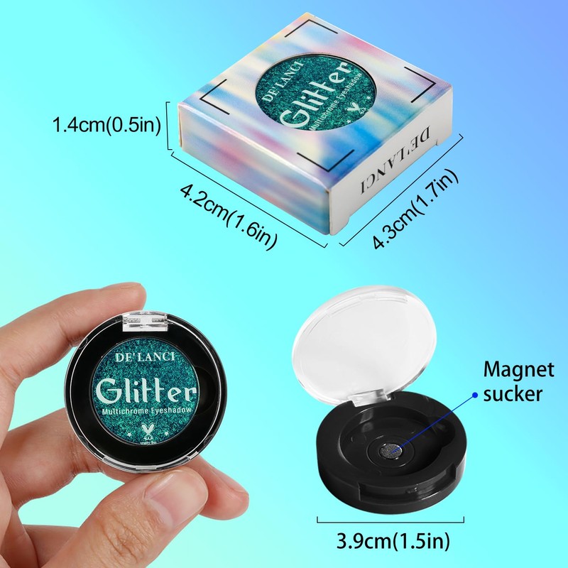 Green Glitter Eyeshadow, Highly Pigmented Duochrome Eyeshadow, Intensive Colour Shift,