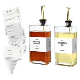 YTDTKJ 2 Pcs 500ml Oil and Vinegar Dispenser Bottle, sauce and vinegar Bottle with Gold Spout, Glass Cooking Oil Dispenser Set for Home Kitchen Hotel Restaurant, Including 32 Stickers & Funnel