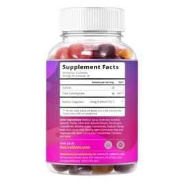 BeLive BeLive Probiotic Gummies - Probiotics with 5 Billion CFUs for Digestive Health, Men, Women & Kids - for Immune Support, Sugar Free & Vegan | 60 Ct ?Blueberry, Strawberry & Orange