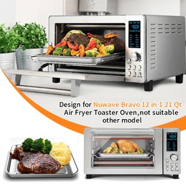 Air Fryer Baking Pan for Nuwave Bravo 12 in 1 21 Qt Air Fryer Toaster Oven, 11.2'' * 10.5'' Air Fryer Grill Pan Grill Plate Crisper Plate Rack Parts Accessories Tray, Steel