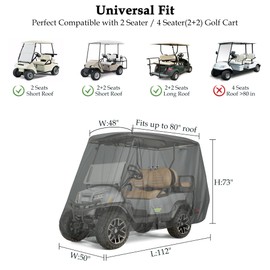 10L0L Heavy Duty Golf Cart Cover for EZGO, Club Car and Yamaha, Fits 2 & 4 Passenger, All Weather Outdoor Protection Weatherproof - Grey