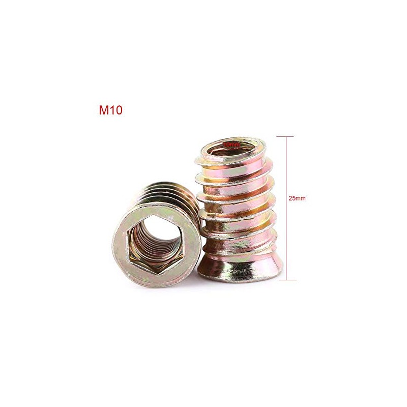 20pcs Threaded Insert Nuts, M10 Zinc Plated Carbon Steel Hex
