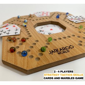 Jackaroo Board Game - 2-4 Player Marble Board Games - Marble Strategy Game - Carbles game with Cards - Marbles and Jokers Board Game Wooden Wahoo Game Board Foldable Dirty Marbles Strategy Games (Oak)