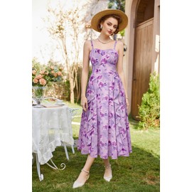 Belle Poque Vintage Floral Tea Party Dresses for Women 2025 Summer Romantic Dress Purple Ombre Floral Dress XL