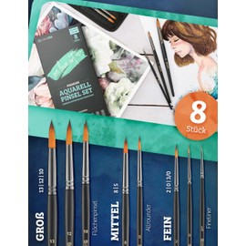 CreaTek Watercolour Brush Set [Premium Quality Without Hair Loss] 8 High-Quality Watercolour Brushes with Stand for Flawless Artwork - Watercolour Brush Set with Synthetic Red Sable Brush