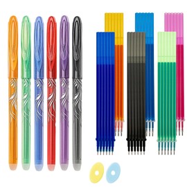 30 x Replacement Refills, Colourful Set, Erasable Refills, Compatible with Legami, Tip: 0.7 mm, Ideal for Coloured Notes/Sketches/Journals, School and Office, 6 Pens and 2 Rubber Wipers (6 Colours)
