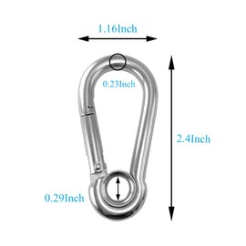 5pcs 1/4'' Stainless Steel Carabiner Clip Spring Snap Hook Link with Eyelet, 250lb Load, 2-3/8 Inch Length