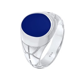 Kuzzoi 0609671521 Men's Signet Ring Oval Blue Enamel Solid 13 mm Wide in 925 Sterling Silver Ring Decorated Black Oxidised Ring for Men Ring Size 54 - 66, enamel