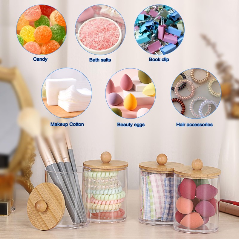 SUMTree 4 Pcs Apothecary Jars Cotton Ball & Swabs Holder