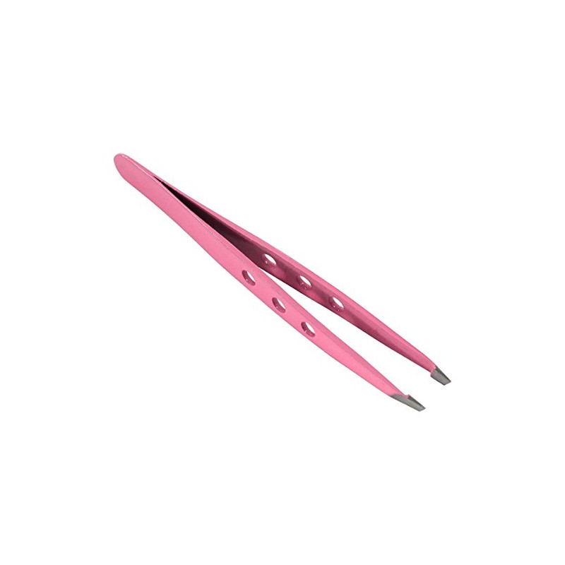 HTS 172T1 3.75" Pink Three Hole Slanted Eyebrow Tweezers