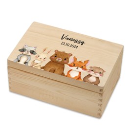 Lilletå ® Memory Box Animals Forest - Memory Box Baby with High-Quality Colour Print - Baby Child Memory Box Wood - Gift Birth Girl Boy