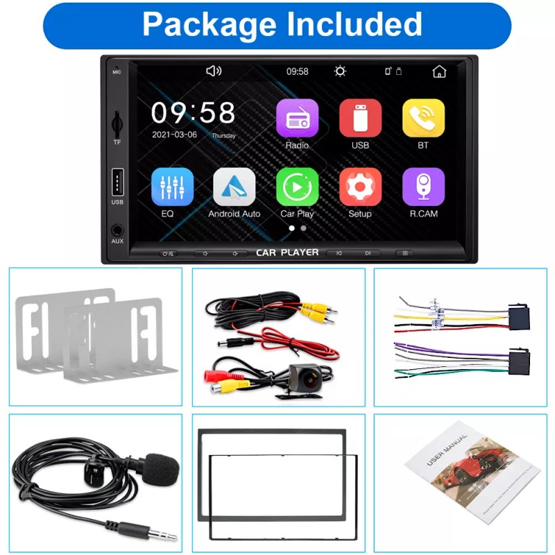 YUANTING 2 Din Car Stereo Radio Player 1080P 7" Screen