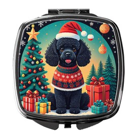 Caroline's Treasures Black Toy Poodle Christmas Compact Mirror Decorative Travel Makeup Mirror for Women Girls Gifts Pocket Makeup Mirror Folding Handheld
