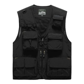 Saukiee Men's Lightweight Tactical Cargo Vest - Multi-Pocket Breathable Mesh Outdoor Work Vest for Fishing,Hunting, Travel, Hiking & Safari