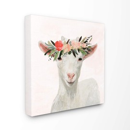 The Stupell Home Décor Collection Springtime Flower Crown Baby Goat Stretched Canvas Wall Art, 24 x 24, Multi-Color