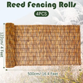 Barydat 4 Pcs 3 x 16.4 ft Bamboo Privacy Screen, Reed Fence Roller Patio Decorative Fences Reed Screen Curtain for Garden Backyard Patio Balconies