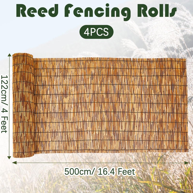 Barydat 4 Pcs 3 x 16.4 ft Bamboo Privacy Screen,