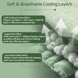 UIQELYS Dog Cooling Mat Ice Green, No Gel, Cool Fabric Top & Velvet Back Cat Blanket, Washable, Dog Cooling Pad Available in 3 Sizes, Summer Relief for Dogs & Cats-A Size