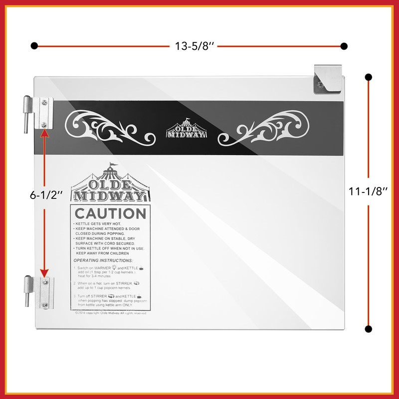 Olde Midway Popcorn Machine Door Replacement, Glass Door for 8-Ounce