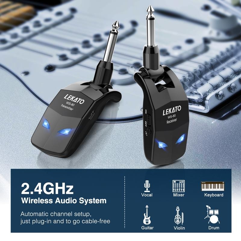 LEKATO WS-80 Wireless Guitar System 2.4Ghz, Audio Wireless Transmitter Receiver
