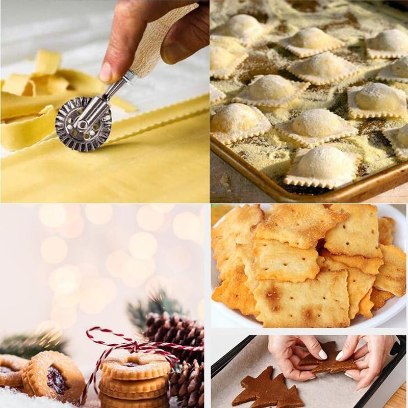 2Pcs Pastry Wheel Cutter,Ladiz Pasta Cutter Wheel with Long Wooden