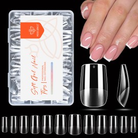 modelones Short Square Nail Tips, Pre-shaped Soft Gel Tips Fake Nails False Acrylic Clear Full Cover Press on Extension Gel Kit Manicure DIY at Home 216PCS 12Sizes