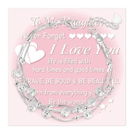 FANCIBAND Daughter Gifts From Mom Silver Bracelet For Women Beaded Charm Bracelets For Women Birthday Graduation Valentine's Day Christmas Gift For Girls