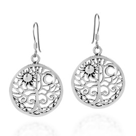 AeraVida Gorgeous Nature Sun and Moon and Tree of Life with Celtic Knot Accents .925 Sterling Silver Fishhook Dangle Earrings for Meaningful and Inspirational Fashion Accessories