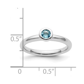 925 Sterling Silver Bezel Polished Stackable Low 4mm Round Blue Topaz Ring Size 8-Stackable-Ring for Women