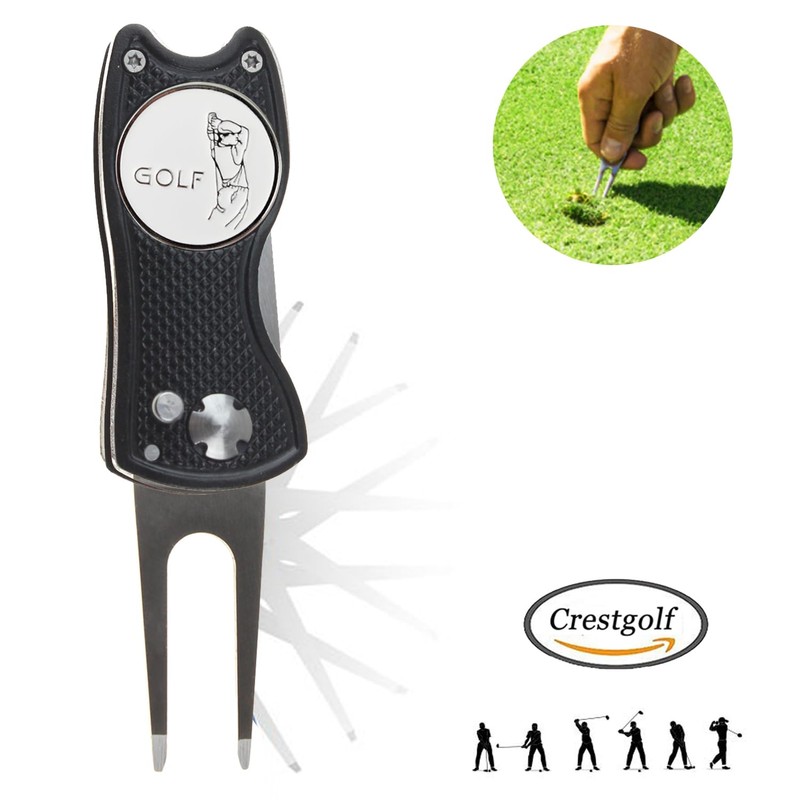 Crestgolf Golf Divot Tool Avec Bouton Pop-up et Marqueur de