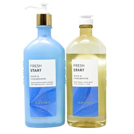Generic Bath and Body Work Aromatherapy Fresh Start SAGE & CEDARWOOD Duo Gift Set - Body Lotion and Body Wash + Foam Bath - Full Size