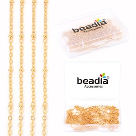 BEADIA 18K Gold Plated O Chains 2.0mm with 3mm Beads 2 Meters for Jewelry Making Findings