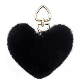 Unpafcxddyig Faux Rabbit Fur Ball Pom Pom Keychain for Car Key Ring Phone Handbag Charm Tote Pendant,heart-shaped black
