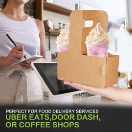 Kaderron 100 Pack Kraft Drink Carrier with Handles - 2 Cups or 4 Cups Assemblable Disposable Paperboard Drink Holders Great for All Your Drink and Food Delivery(2 Cup-100 Pack)