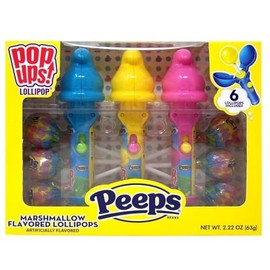 Flix Peeps Candy, Spring Pop Up Chick Shaped Lollipop Holders with Marshmallow Flavored Suckers, 2.22 Ounces