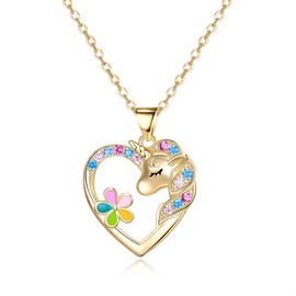 Unicorn Necklace for Girls Women Hypoallergenic CZ 14K Gold Plated Flower Heart Unicorn Pendant Necklace Unicorn Gifts for Women Daughter Granddaughter