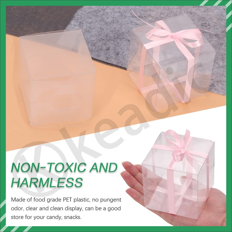 Keadic 33Pcs Clear Square Favor Boxes with Gift Ribbons, Scissors,