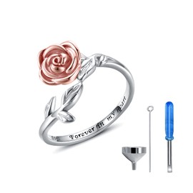 MANBU Rose Cremation Urn Jewelry for Ashes - 925 Sterling Silver Memorial Keepsake Ring Bracelet Necklace Gift for Women, Bereavement Gift for A Loss Of the Loved One (ring 4)
