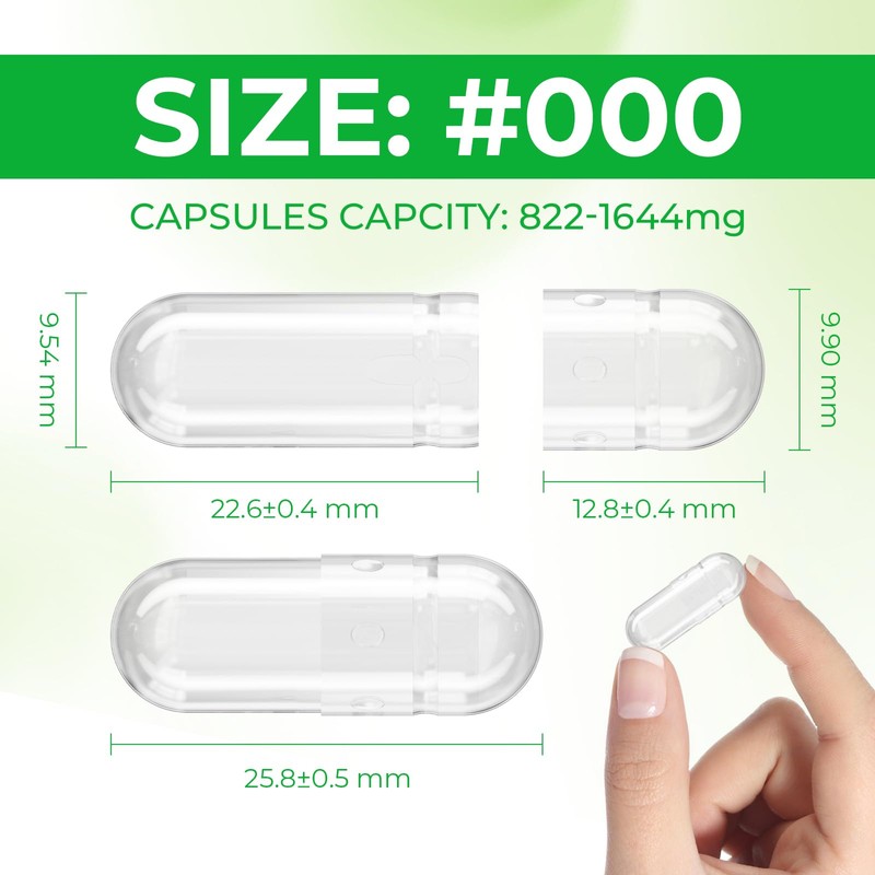 AngtaiJN Empty Vegan Capsules, Size 000 (Pack of 500), Clear