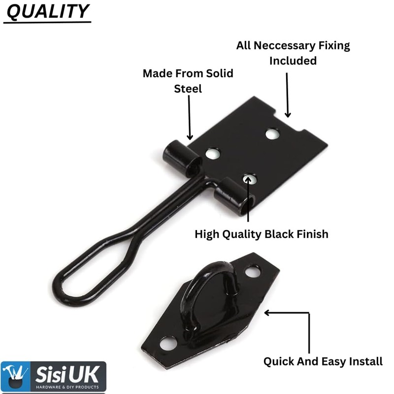 Sisi UK Wire Hasp and Staple 100mm (4inch) Black Heavy