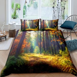 Forest Tree Bedding Set Chic Tree Print Comforter Cover for Kids Adult Colorful Natural Scenery Duvet Cover Woodland Scene Bedspread Cover Room Decor 2Pcs With 1 Pillow Case Single Size