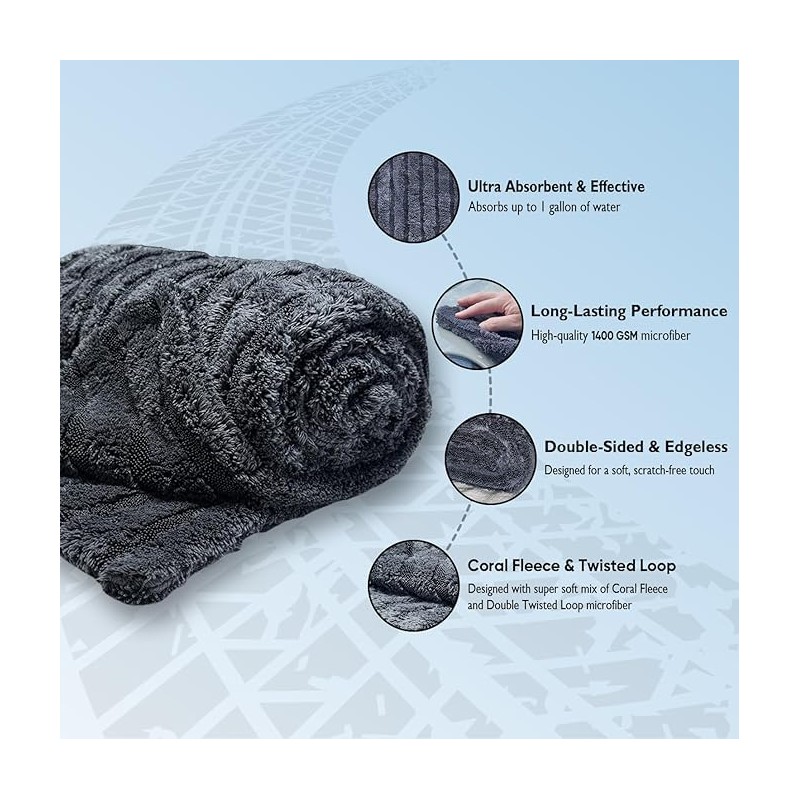 Polish Pro Car Drying Towel & Wash Mitt, Ultra Soft,