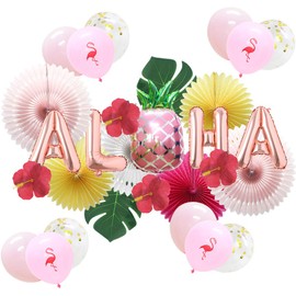 Meiduo Hawaiian Aloha Party Decorations Luau Party Supplies Aloha Pineapple Banner Palm Leaves Silk Hibiscus Flowers Paper Fans Balloons for Adults Baby Shower Tropical Theme Summer Beach Pool Party