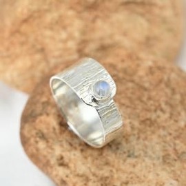 JEWELSTREZORO Mondstein Edelstein Bandring Männer & Frauen Bandring Bandring 925 Sterling Silber Bandring Geschenkartikel Handarbeit TSR135E_64 (20.4)