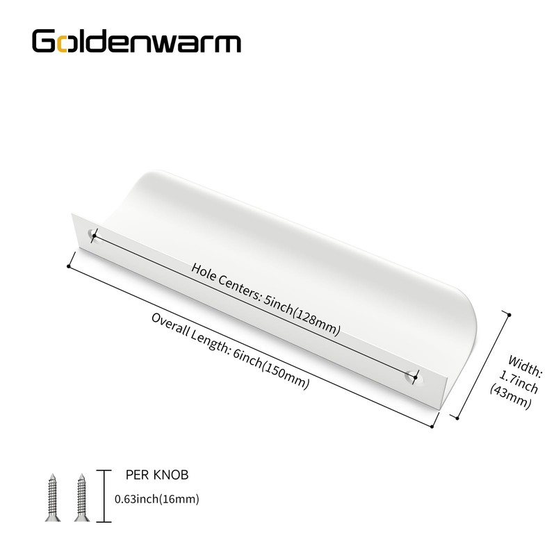 goldenwarm 5Pack White Edge Pull Handles 128mm White Cabinet Handles