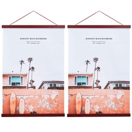 Artmag 2 Pack Magnetic Poster Hanger Frame, 16x24 16x22 16x20 Light Wood Wooden Magnet Canvas Artwork Print Dowel Poster Hangers Frames Hanging Kit (Mahogany, 16",2 Packs)